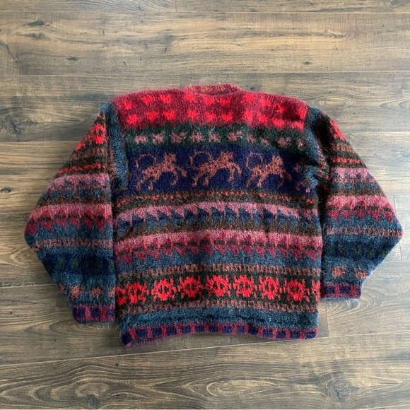 Vintage Siochain Mohair Ireland Irish Wool Sweater Coat XL Monkey Aztec - Picture 2 of 7